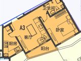 领海世界岛一期_1室1厅1卫 建面58平米